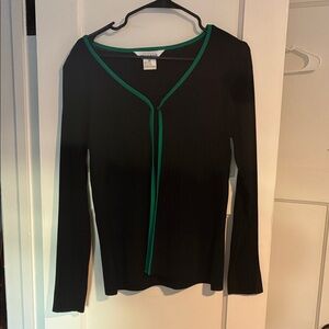Misook Black Sweater with Green Trim